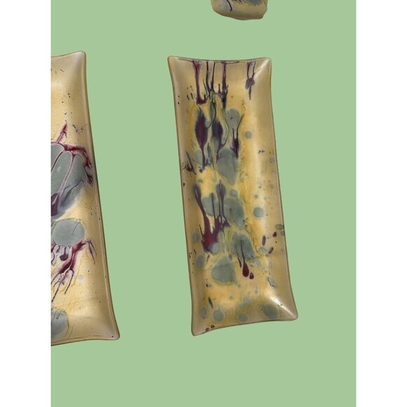 Fused Glass Platter Set With Vaseline Satin Finish sushi h'oderves tray - Picture 5 of 9